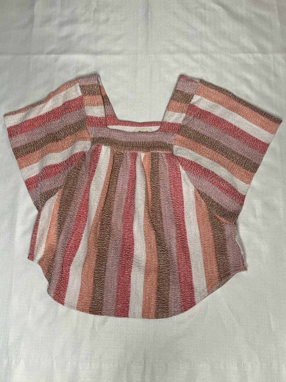 Madewell 100% Cotton Striped Babydoll Top Flutter Sleeve Boho Coastal Cowgirl